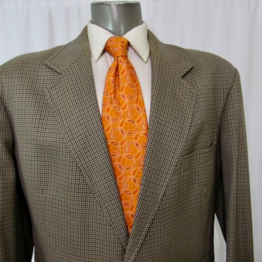 Pendleton USA 100% Wool Sz 48R Brown Houndstooth Elbow Patch Vented Sport Coat - Picture 15 of 16